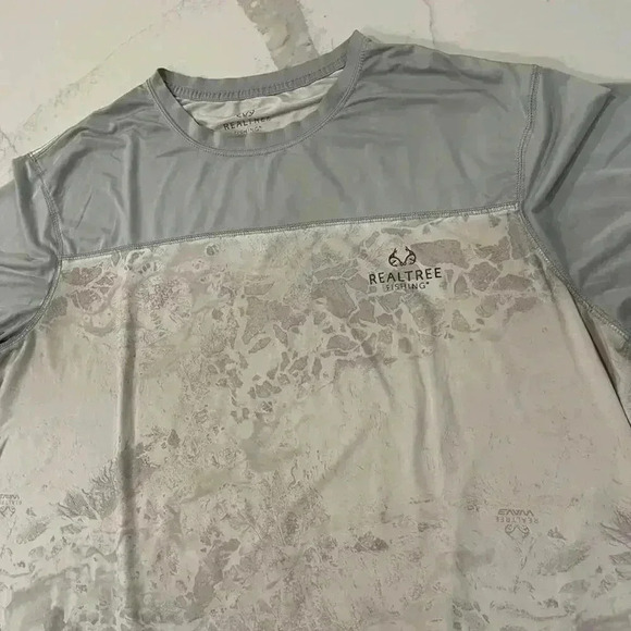 Realtree Wav3 Men's White Gray Short Sleeve Performance Fishing Tee Size 2XL - Picture 3 of 6
